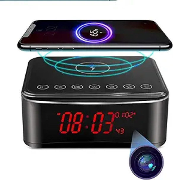 HD 1080P WiFi Chargeur Sans Fil Horloge Nounou Cam Avec Vision Nocturne-Vidéo Uniquement